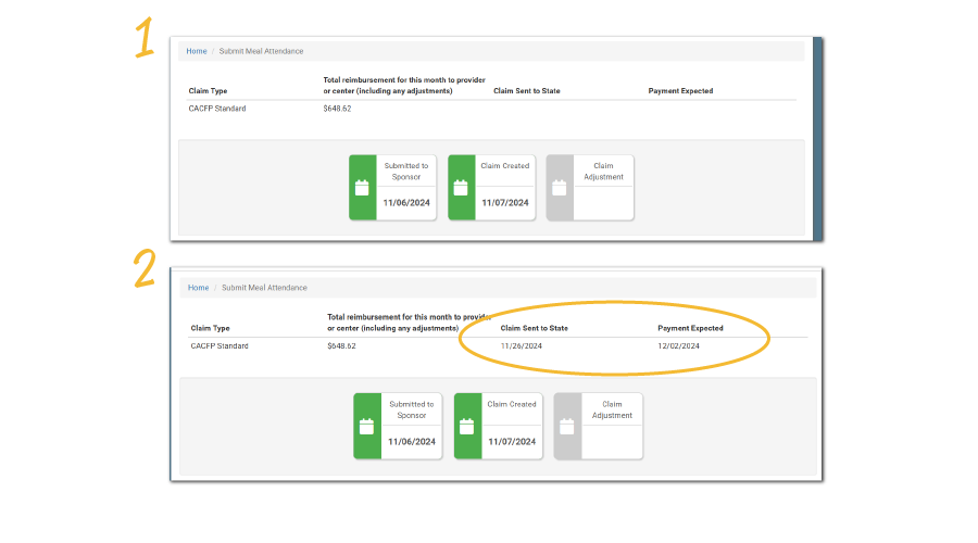 Claim Amount Sent to State and Payment Expected on Check for Errors Page